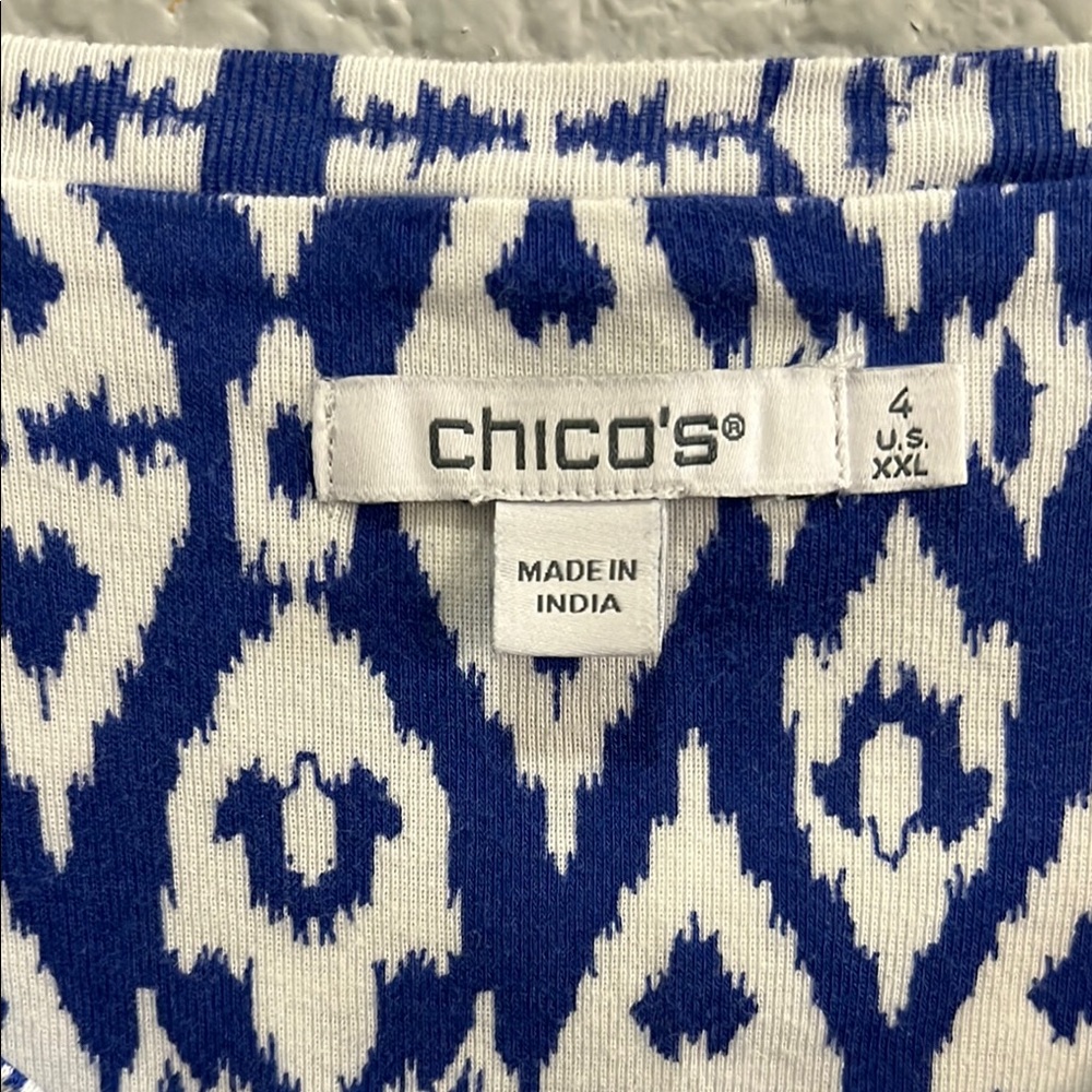 Chico's Blue and White Patterned Women's Top size XXL - Picture 2 of 5